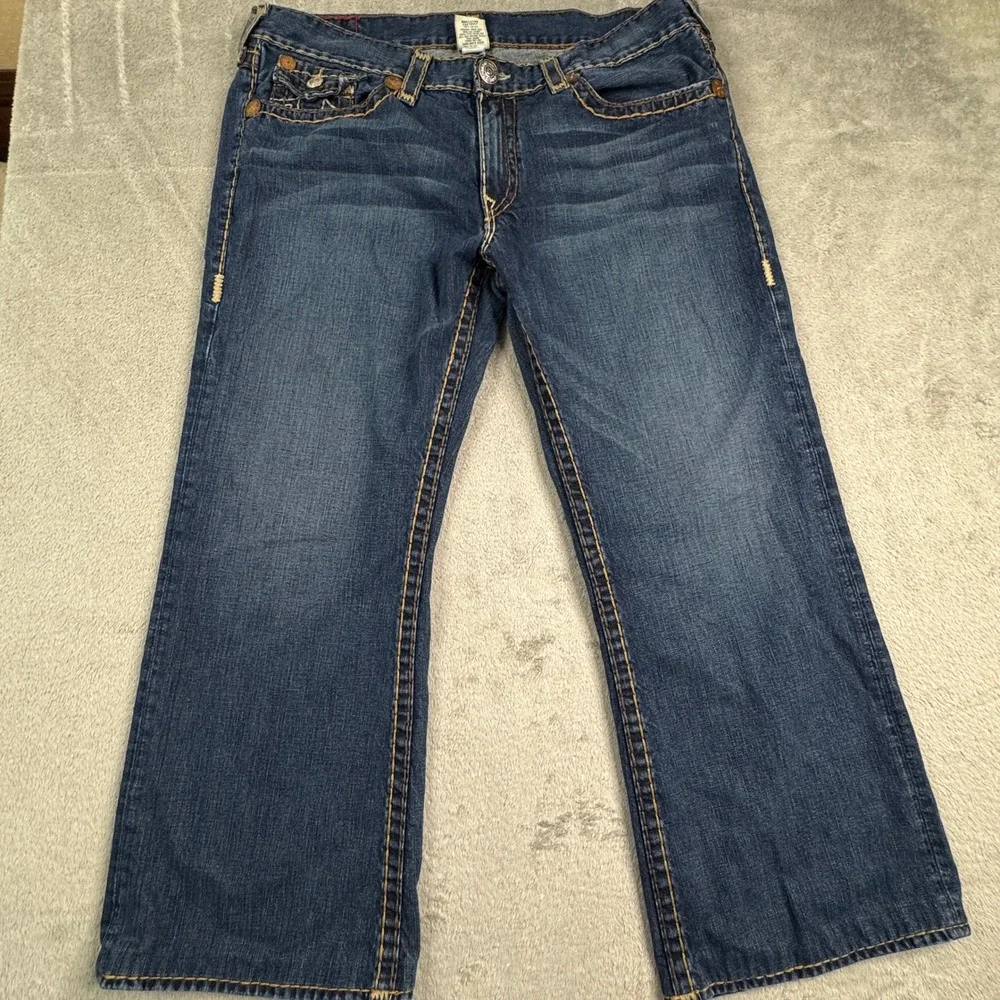 True Religion Billy Super T Mens Blue Straight Leg Jeans W42 x L29 Made‎ in USA
